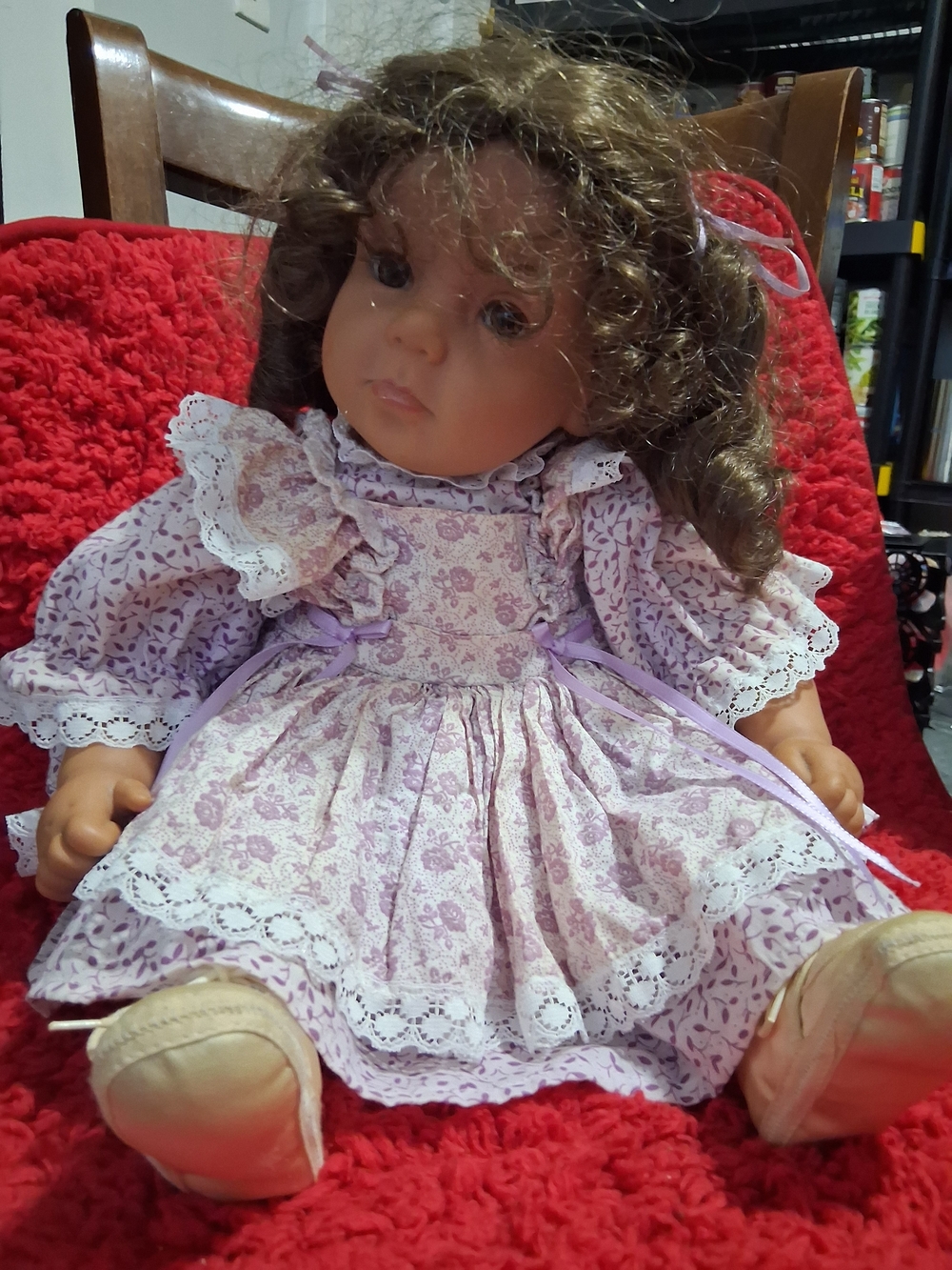 Plush Playtime Baby Doll in Lavender Floral Dress